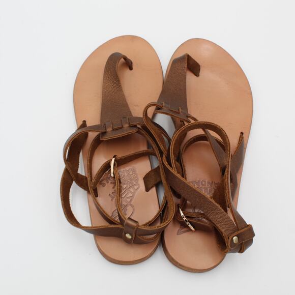 Ancient Greek Sandals 38 Womens 8 Brown Bronze Leather Gladiator Flat Sandals - Picture 7 of 8